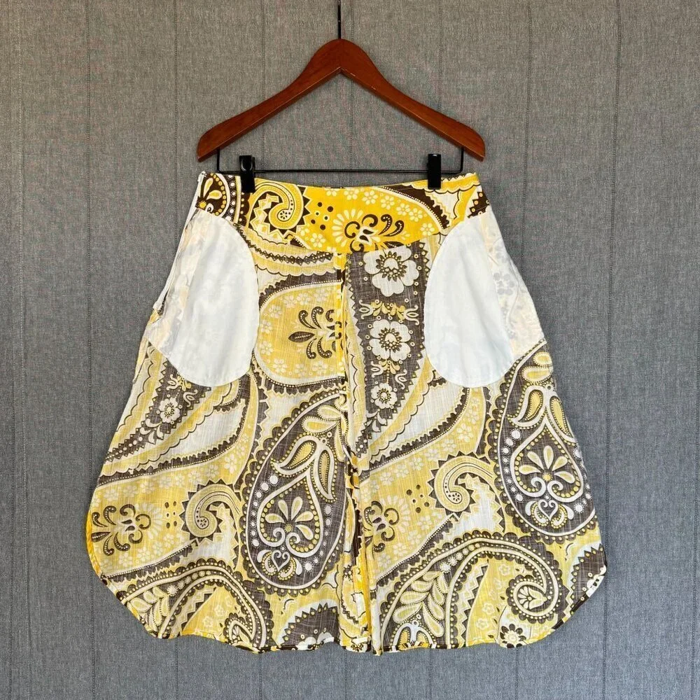 Vintage Talbots Yellow BrownPaisley Print A line Midi Skirt Plus Size 14 Petite